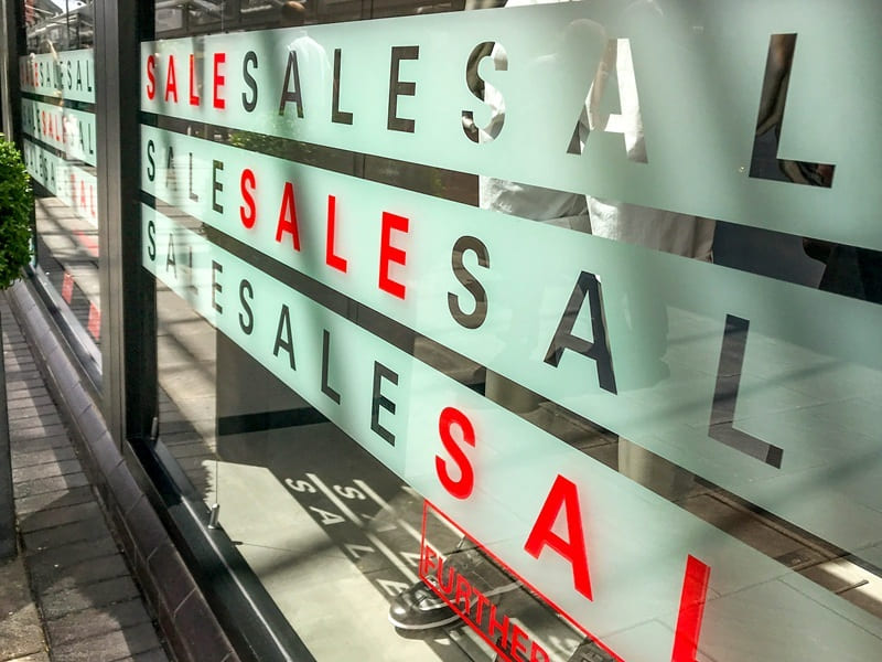 Large retail shopfront glazing with safety and sales manifestations